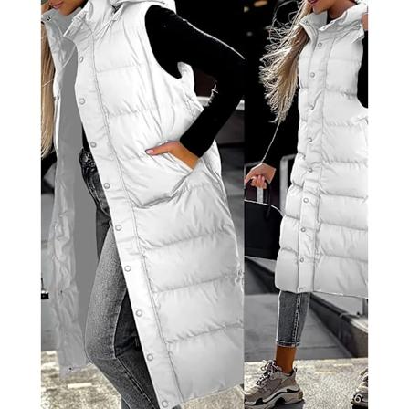 Hættetrøje med lynlås til kvinder Oversize Veste Vinter Yderbeklædning Hættetrøje Parka Mode Quiltet Vest Casual White S