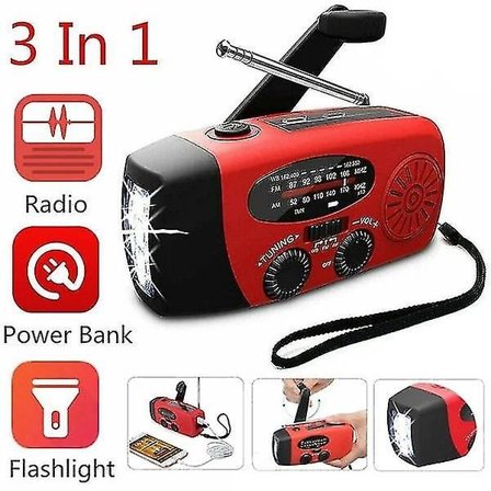 Infällbar radio, nödradio solcellsdriven portabel 2000mah Powerflashlight
