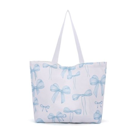 Stor Canvas Tygväska med Rosett, Dam Axelväska för Arbete och Vardagsbruk, 33 x 14.5 x 32.5 cm