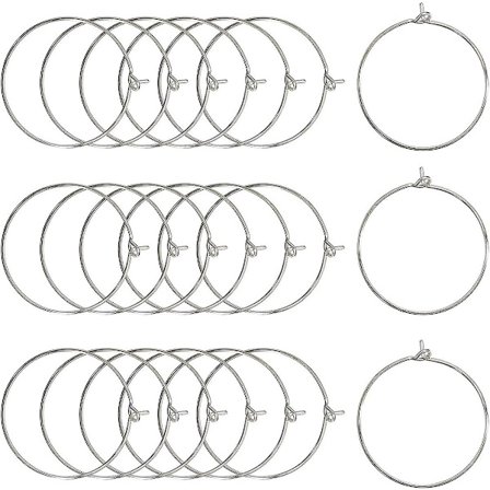 100 stk. Vinglass Charm Ringer - Sølvbelagte Åpne Hopperinger