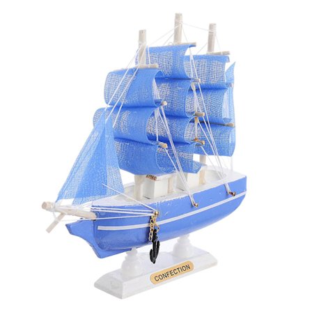 1 stk. Træsejlskibe Model Sejlskib Dekoration Hjemmeindretning (16X15cm, Blå)