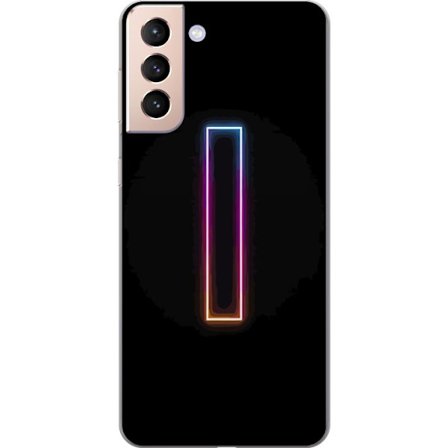 Kompatibel Mobilcover til Samsung Samsung Galaxy S21 Minimalistisk neonbogstav I i regnbuefarver mod mørk baggrund