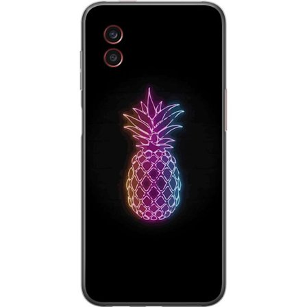 Kompatibelt Mobilskal till Samsung Samsung Galaxy Xcover6 Pro Neonillustration av ananas i färgglatt ljus mot svart bakgrund
