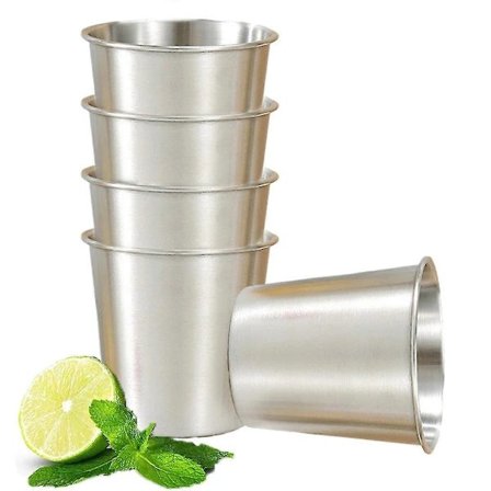 5-pack Stainless Steel Drinking Glasses, Stackable, Brushed Metal, Chilling Beer Glasses, for Travel, Camping 300ML