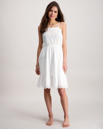 Kids ONLY KOGLOU LIFE EMB SMOCK DRESS WVN Biały Sukienki Dziewczyna - Kids Brand Store