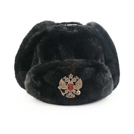 Rebirth Russian Winter Black Cap med märke (svart dubbelhuvud örnmärke)