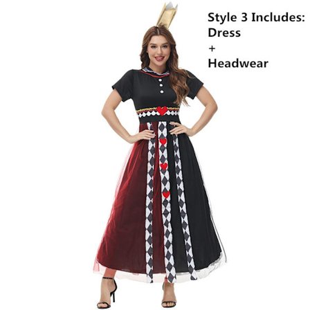 Barn & Voksen Hjerter Dame Alice i Eventyrland Kostume Poker Dronning Rollespil Halloween Maskerade Kostume Sexy Kjole med Hovedbeklædning L-WELLNGS L