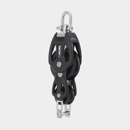 Bloco violinado com manilha Seldén PBB 50, giratório, de deslizamento, com mordedor, para cabos Ø8 - 12 mm