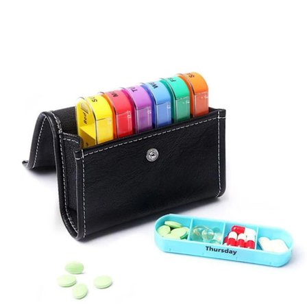 Pilleriannostelija tabletti laatikko lääke laatikko, viikoittainen tabletti laatikko 7 päivää 4 osastoa suuri Mlääke laatikko Mkeinonahkainen laukku, 