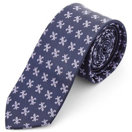 Marineblauwe Fleur-De-Lis Polyester Stropdas voor mannen - Stropdassen met patroon