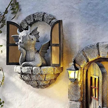 Dragehage statue - Resin Gnome utendørs hageskulptur for dekorasjon