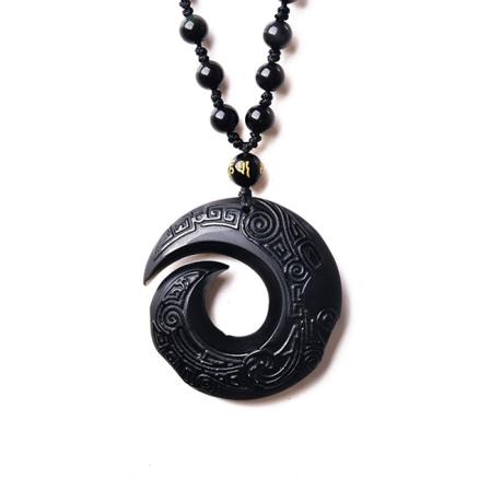 100% ren utskåret naturlig ekte obsidian amulett anheng