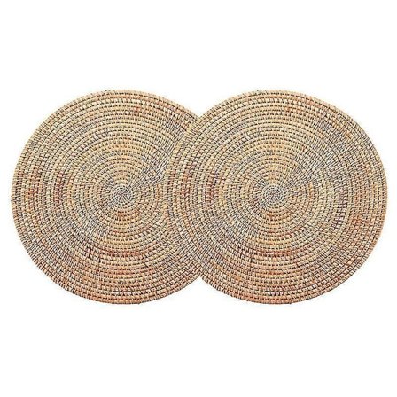 2-pak Håndvævede Dækkeservietter i Rattan, Runde Bordmåtter i Flet, Naturlige Vævede Dækkeservietter til Spisebord