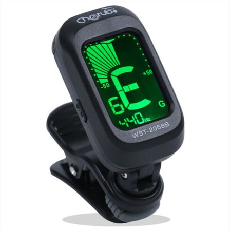 IC Bærbar elektrisk clip-on tuner med kromatiske stemningstilstande til guitar/bas/ukulele/violin, batteri inkluderet, præcis og responsiv sort