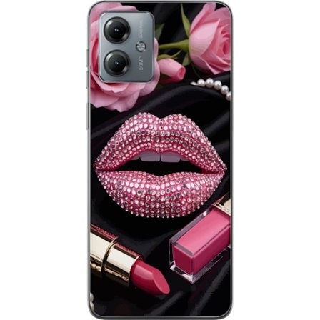 Kompatibelt Mobildeksel til Motorola Moto G14 Rosa lepper diamanter sminke glitter