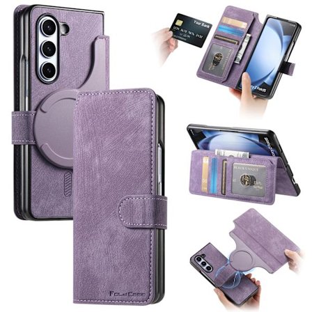 Samsung Galaxy Z Fold 5 telefondeksel, beskyttelsesdeksel med kortspor, lilla