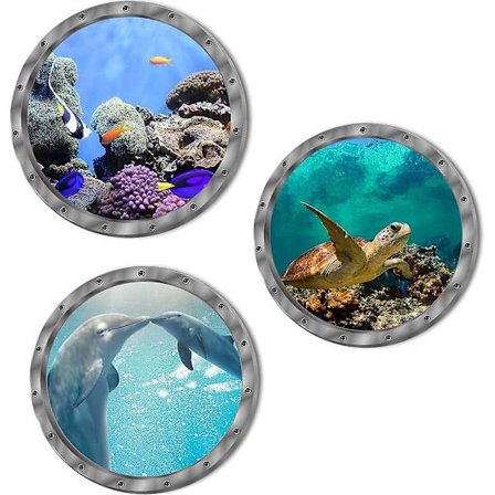 Vinterkampanje, 3 x 3d sjøveggklistremerker, undervannsveggtatovering, for bad, soverom, dører, barnerom, barnerom, inkludert sjø D