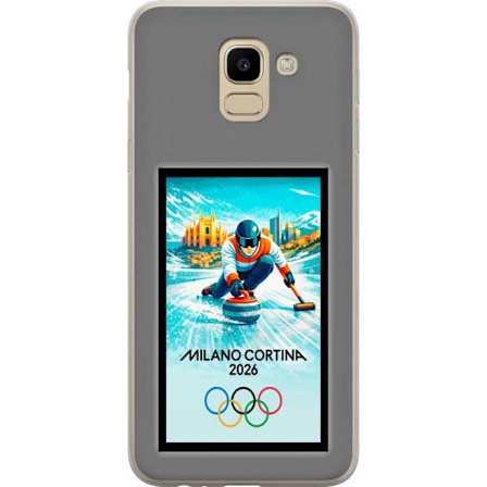 Kompatibel Mobilcover til Samsung Galaxy J6 Ishockeyillustration med spillere i bevægelse på isen, Milano Cortina 2026, Milano-landemærker og olympisk
