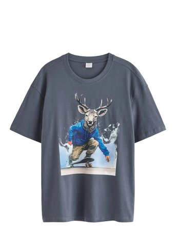 T Shirt Photoprint Animal Tops T-shirts Short-sleeved Grey Lindex
