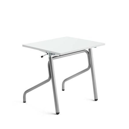 Sitz-Steh-Schülertisch ADJUST, 700x600 mm, Hochdrucklaminat, weiß, silber