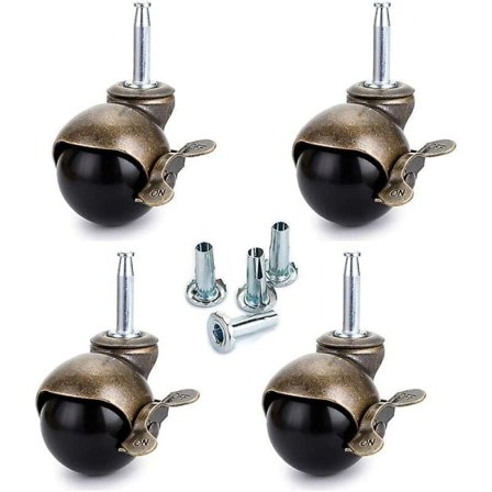 8 st 40 mm hjul med broms, möbelhjul med broms, nylon för kontorsstol, soffa, säng, soffa, lastkapacitet 25 kg per hjul