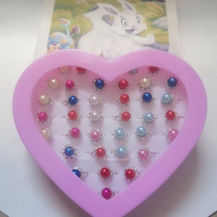 36 st (pärla med diamanter) Justerbara ringar för små flickor i låda