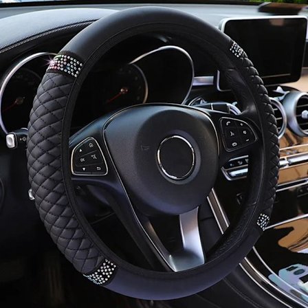 () Universal 37-38cm Bling Bling Car Rat Cover Crystal PU Auto Interiör Styr-Cover Bil-styling utan innerring