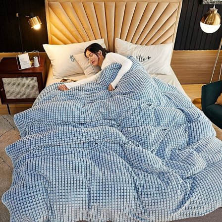 Ekstra rutete teppe, rutete fleece teppe (blå og hvit, 120x200cm) KLB