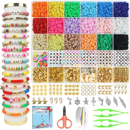 5100 Leireperler Armbånd Lagingssett, Flat Preppy Perler for Vennskap Smykke Laging, Polymer Heishi Perler med Charms Gaver for Tenåring