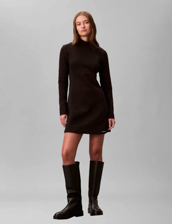 Calvin Klein Jeans Ls Scuba Fit And Flare Dress - Black - M
