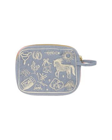 HABIBA Polly Embroidery Makeup Clutch Sea, Tøj & Bolig, Makeup- & Toilettasker, Kosmetikpunge