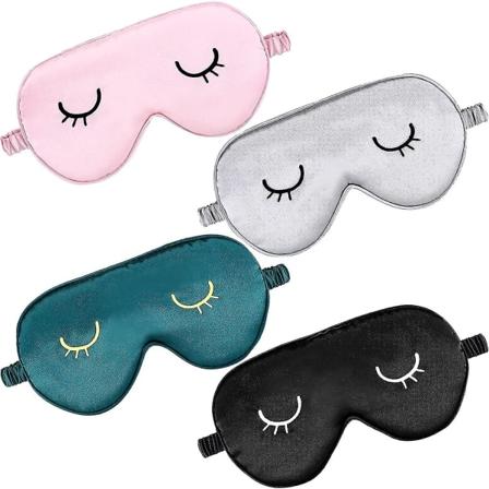 4 delar Sömnögonmasker Silk Sleep Eye Cover Söt lätt justerbar ögonskuggsmask Satin Night Eyeshade Covers För Kvinnor Män Sömn Resor Nap Bes