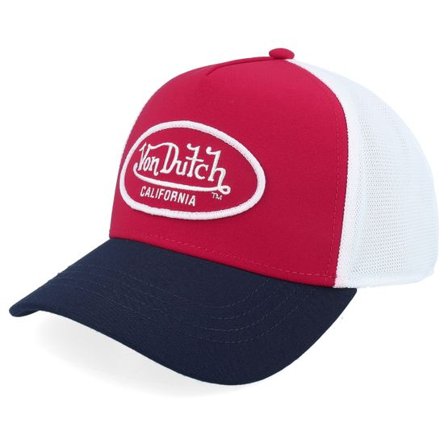 Von Dutch - Röd trucker Keps - Oval Patch White/Red/Navy Trucker @ Hatstore