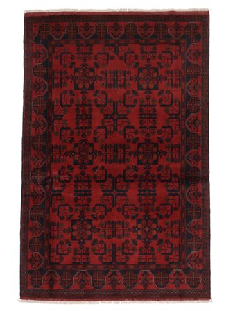 Handgeknüpft Afghan Khal Mohammadi 125X191 Wollteppich Schwarz/Dunkelrot Klein