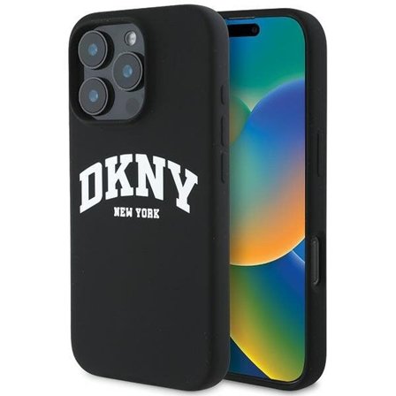 DKNY Silikoni valkoinen painettu logo MagSafe iPhone 16 Pro Case - musta
