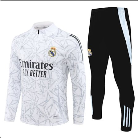 2425 Ny Real Madrid Fodbold Langærmet Halv Zip Voksen & Børn Trænings T-shirt Hvid-grå Hvid-grå Hvid-grå