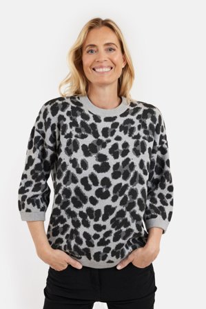 BRANDTEX - 3/4 Ærmet Strik - Grå - Leopard Print