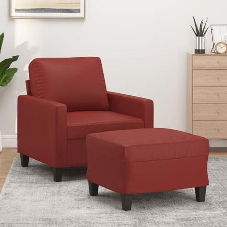 Vidaxl Fåtölj Med Fotpall Vinröd 60 Cm Konstläder Röd