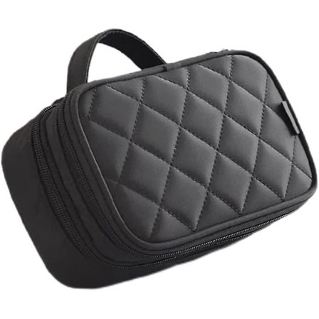 Makeup Bag Organizer For Women, Portable Double Layers Large Capacity Make Up Case Travel Cosmetic Bag Waterproof With Brush Compartment And Mirror Bl