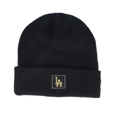 New Era - MLB Zwart cuff Beanie - Los Angeles Dodgers Metallic Badge Knit Black Cuff @ Hatstore