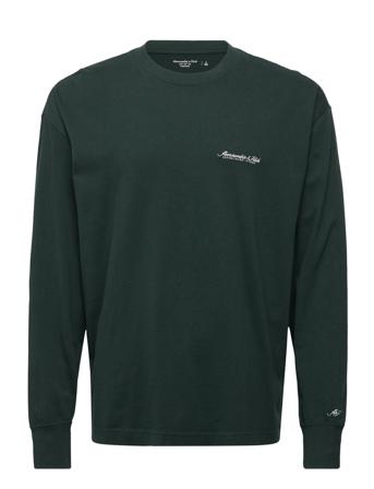 Anf Mens Graphics T-shirts Long-sleeved Khaki Green Abercrombie & Fitch