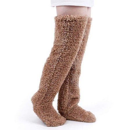 Över Knähöga Luddiga strumpor Plysch Tofflor Strumpor Långa benvärmare Vinterhem Sova