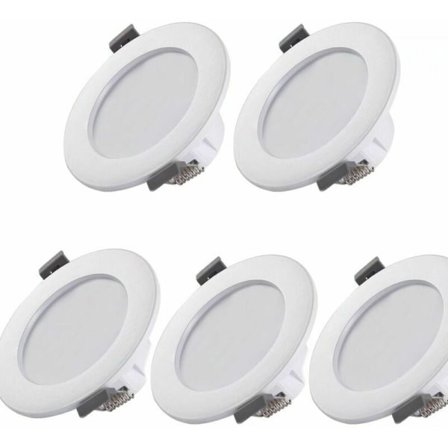 5 LED-badeværelsesspotlights IP44 25mm Ø85mm indbygget loftlampe