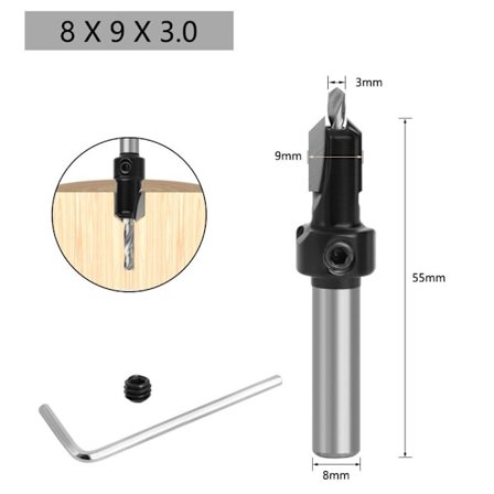 Forsenkningsbor med rund skaft 8X9X3.0