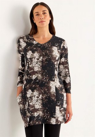 Cellbes of Sweden - Mönstrad trikåtunika med fickor - svart / beige / mönstrad - för damer - 46/48
