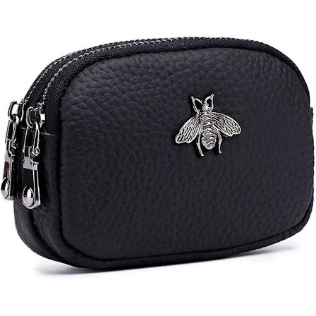 Damelæderpung - Dobbelt Lynlås Bi Pengepung Pung Kort Holder Mønt