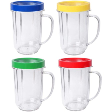 4-pakning 16oz Bullet-kopper kompatible med Magic Bullet Blender Juicer 250W MB-1001 Festkopper Krus med fargede lepperinger