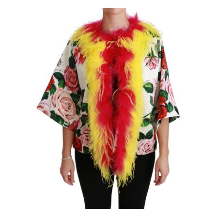 Dolce & Gabbana, Floral Coat Capte Fur Roses Jacket Biały, Kobieta, Rozmiar: S