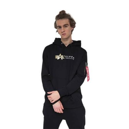 Alpha Industries Label Hoody Foil Print 03 , Zwart , Heren , Maat: M Hoodies & sweatvesten