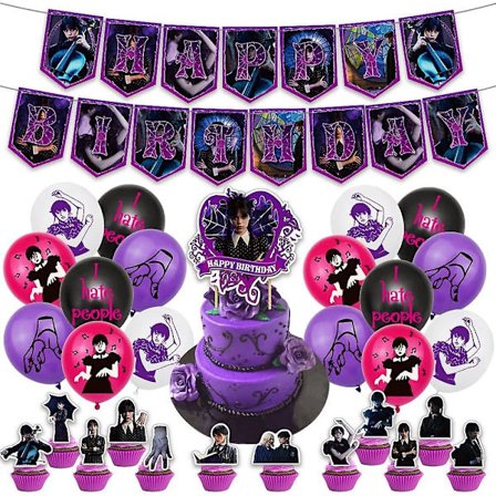 Wednesday Addams Fødselsdagsdekorationer, Wednesday New Addams Tv-show Festartikler, 30 stk. Wednesday Festdekorationer Kagetopper